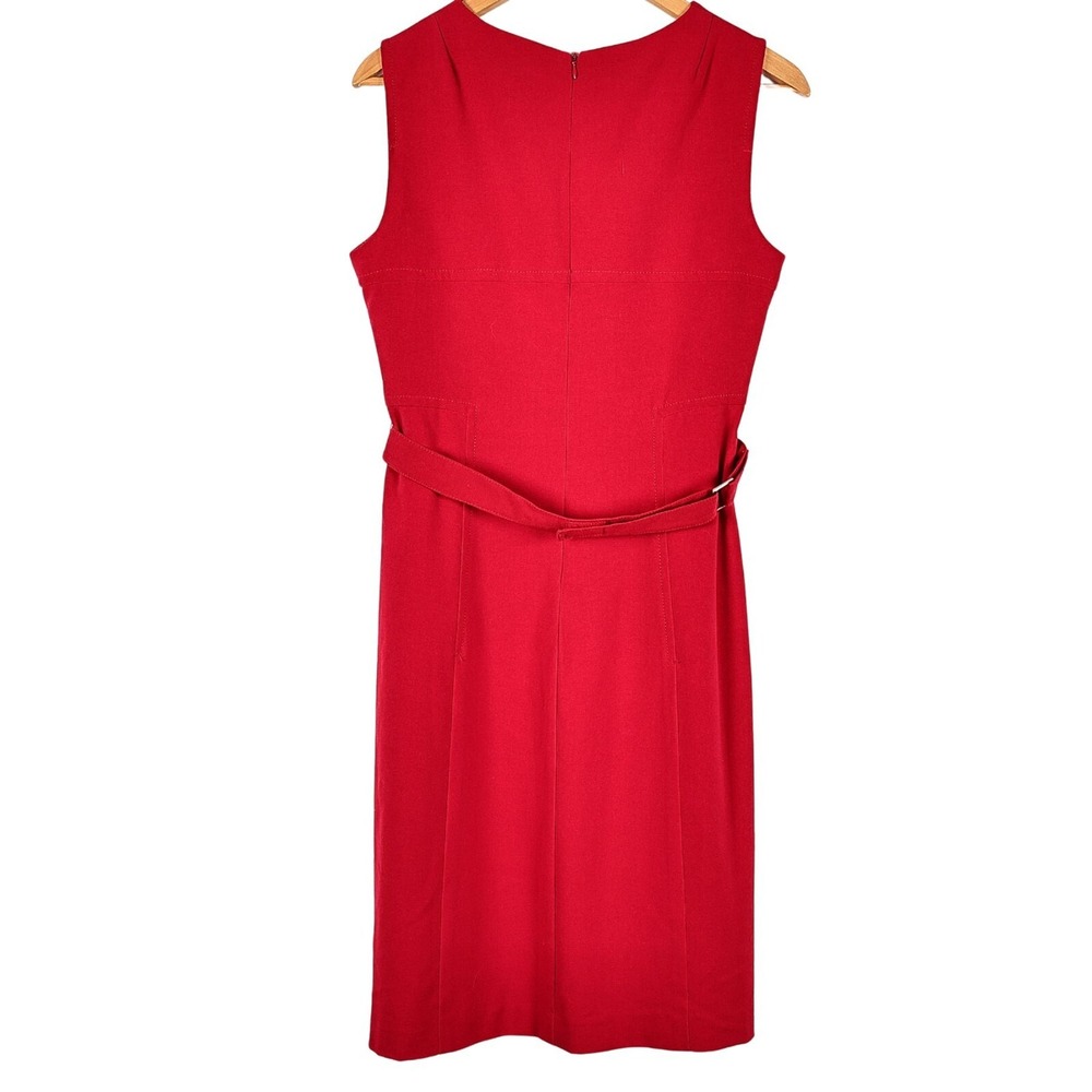 Studio I Red Sleeveless Belted Sheath Dress 8P Midi Tie Waist Women Petite - Picture 4 of 8